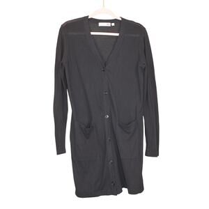 Tomas Maier Uni Qlo Black Lightweight Semi Sheer Long Sleeve Cardigan Size M‎